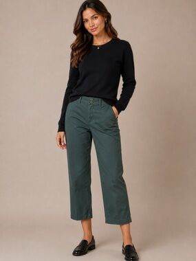 Loft Green Cotton Stretch Cropped Straight Casual Pants 2p 2 petite